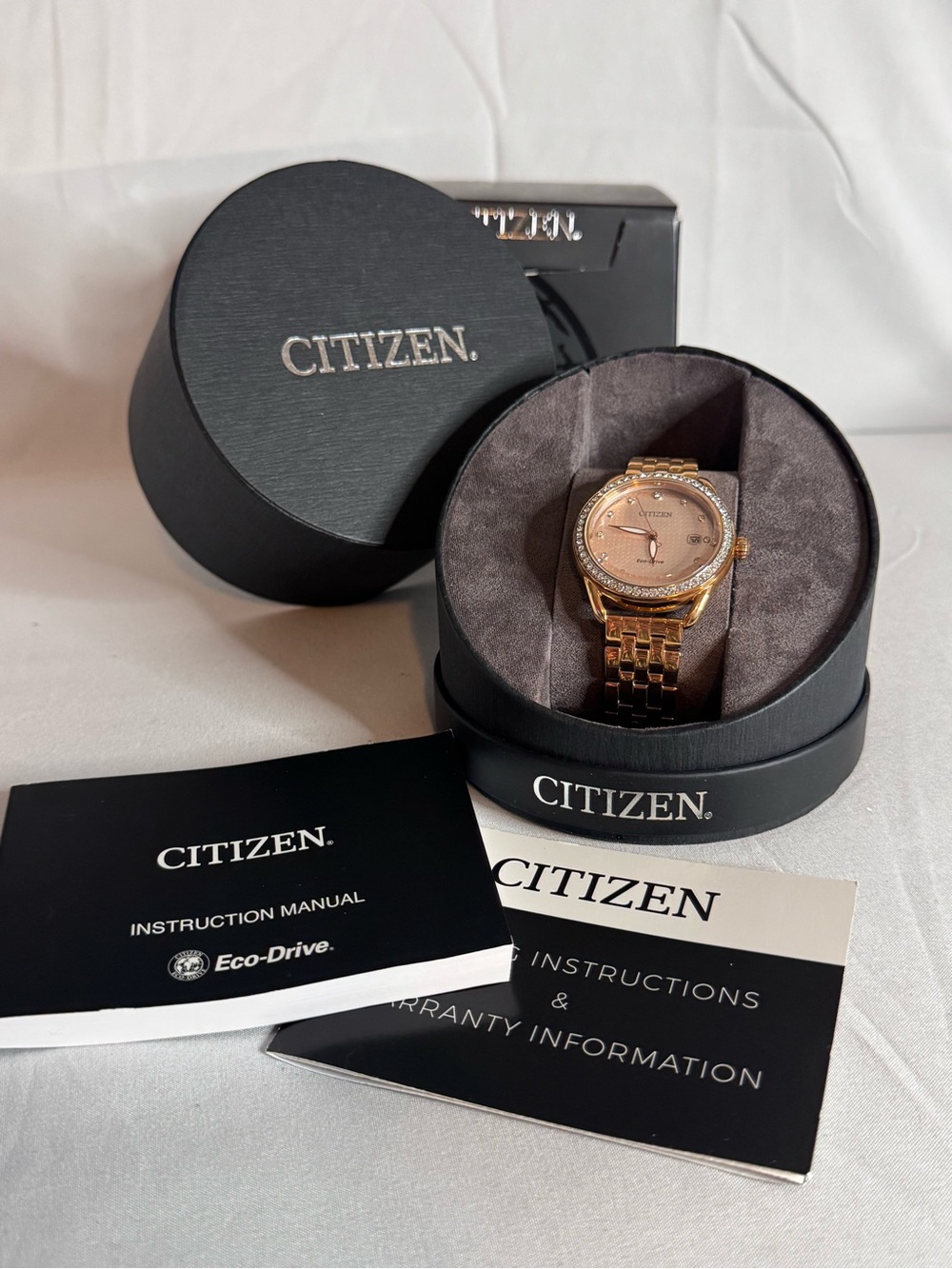 NEW Citizen Eco-Drive Ladies LTR Watch - Rose Gold & Crystals (NIB w/ Warranty)